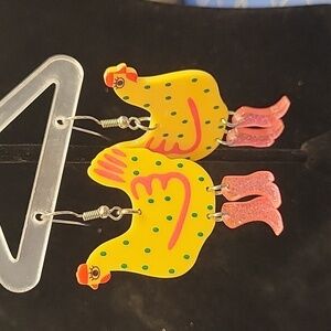 Chicken in Glitter Rainboots 2" Earrings